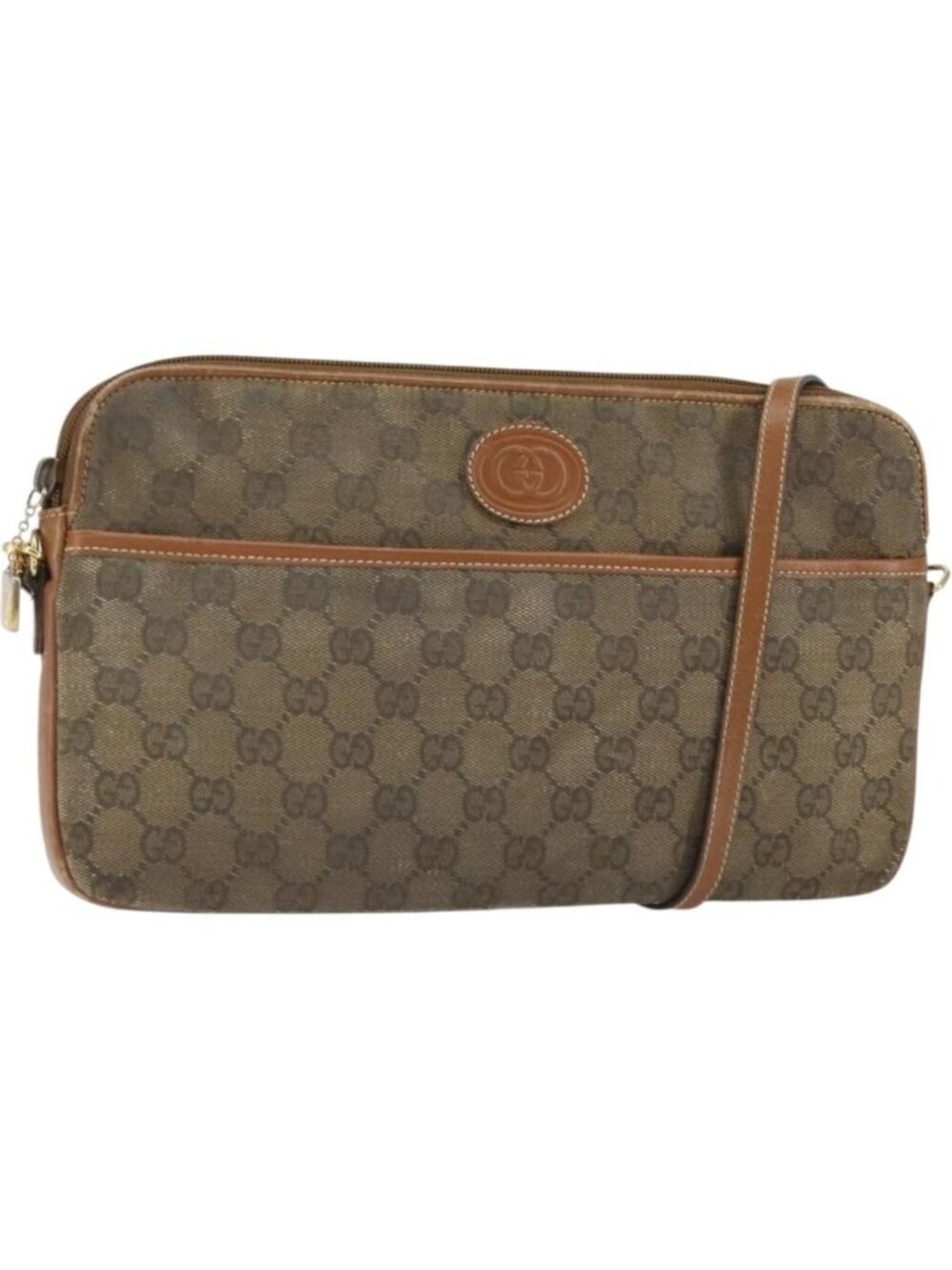 GUCCI GG Canvas Shoulder Bag Brown Gold